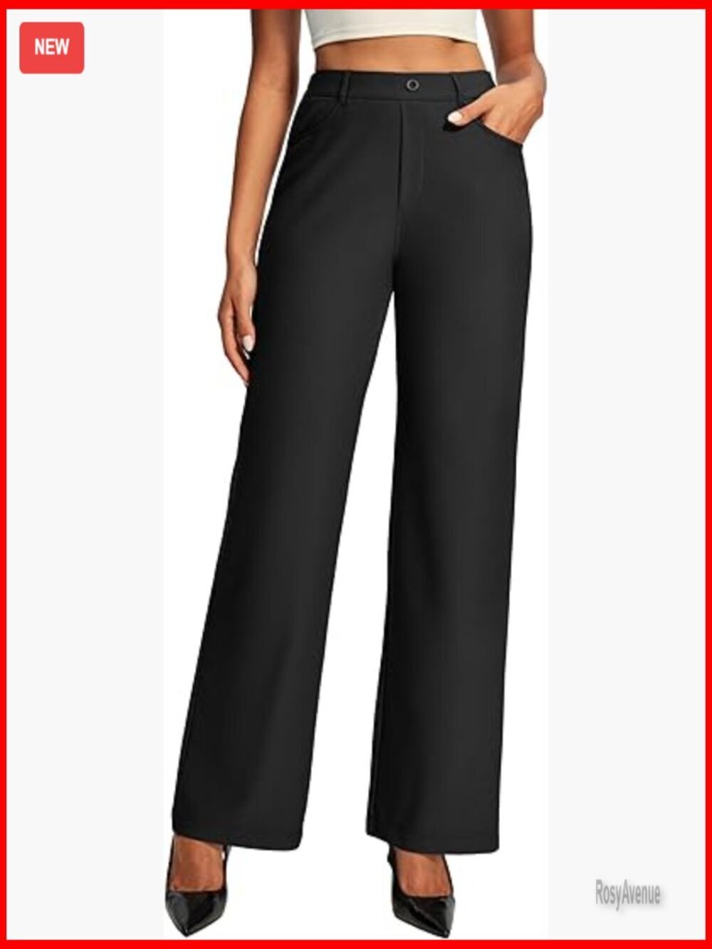 Wide Leg Stretchy Work Pants High Waisted Pull On Business Casual Trousers
